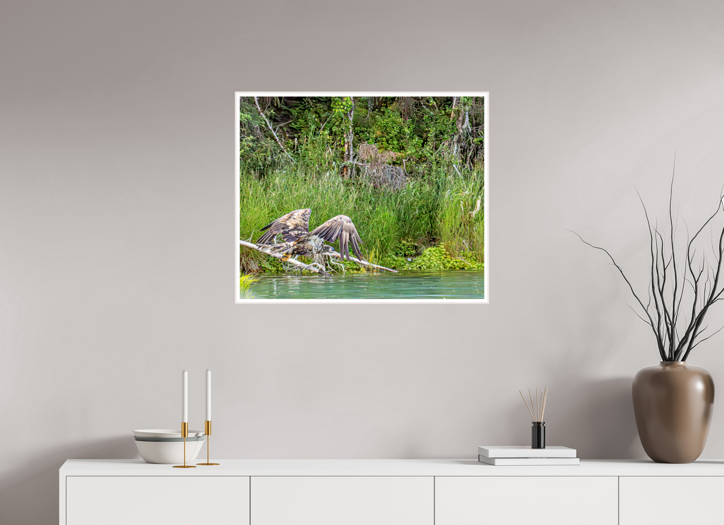 Skimming the Wild – Juvenile Bald Eagle Over the Kasilof River, Nature Photography Print