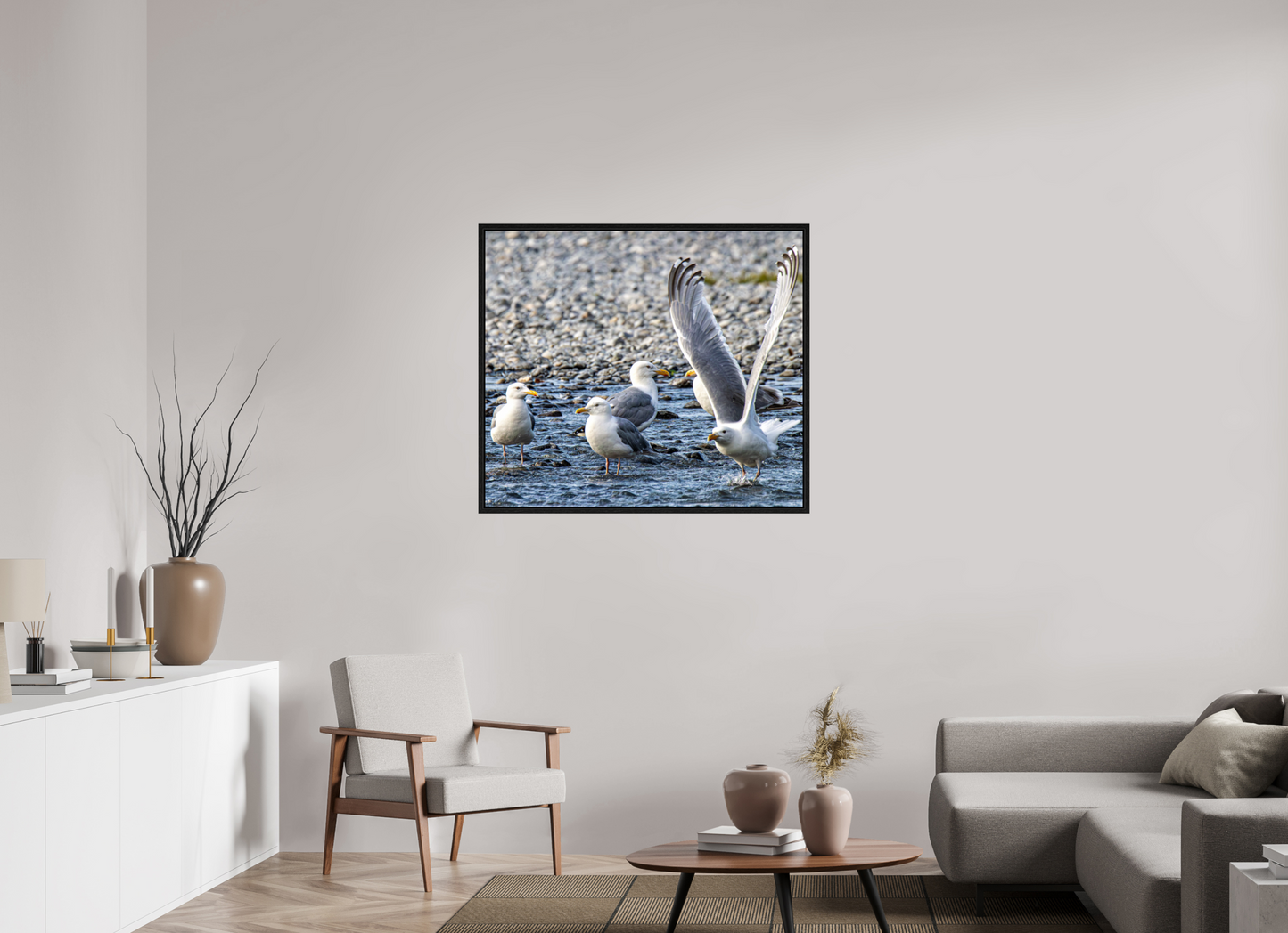 Wings in Motion – Seagulls on the Kasilof River, Alaska Nature Photography Print