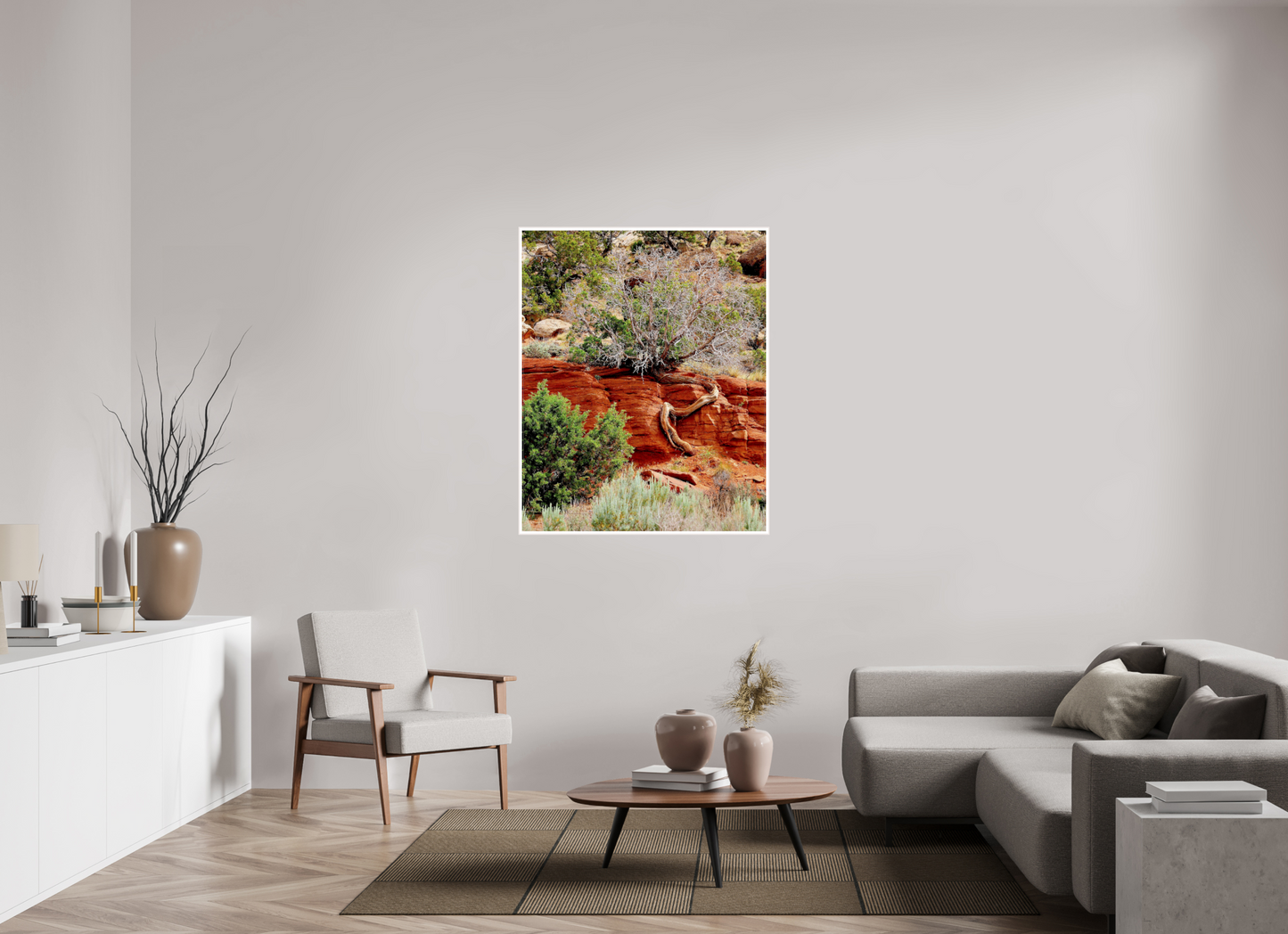 Resilient Roots – Twisted Tree in Red Rock Desert Fine Art Print