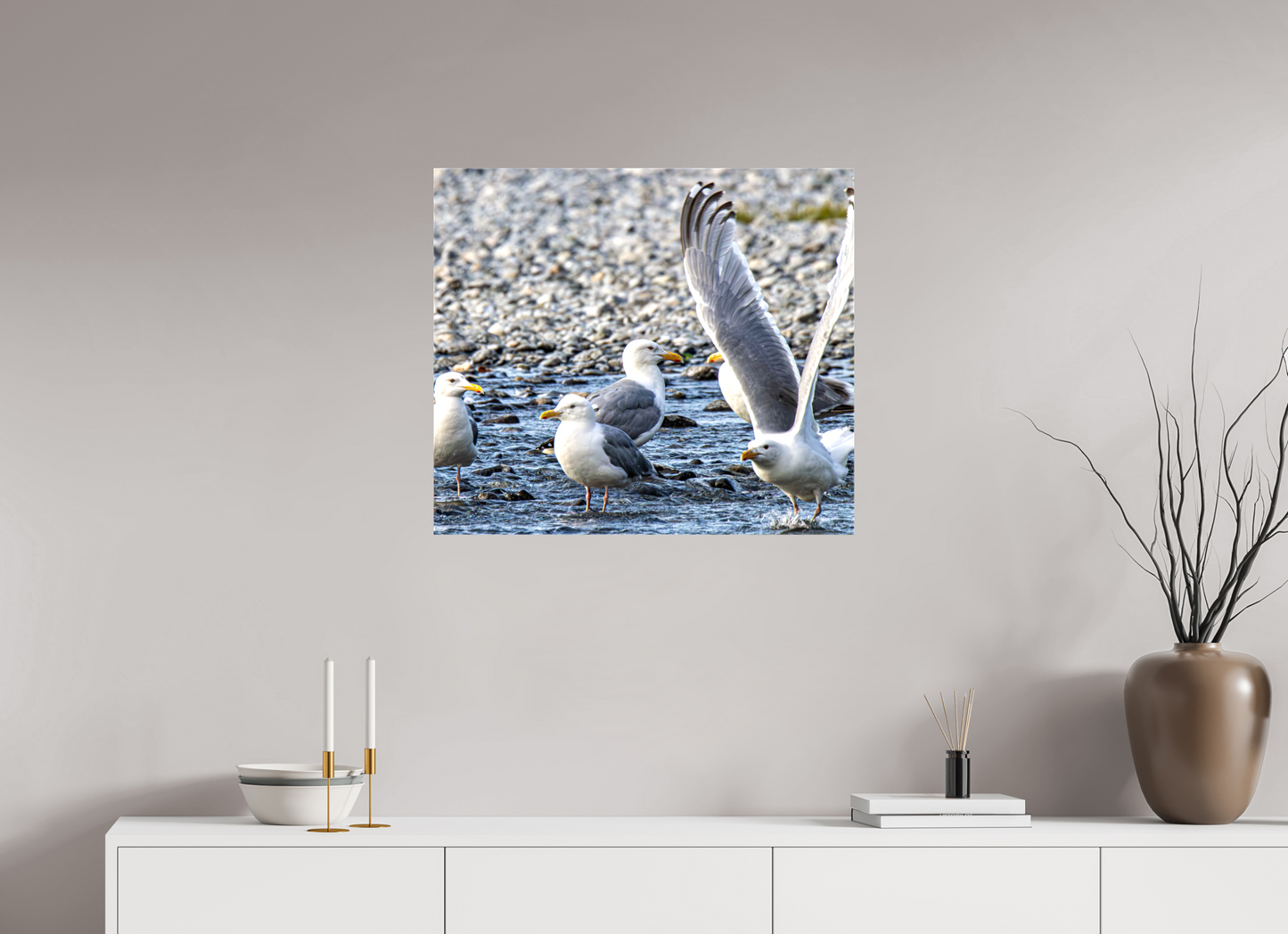 Wings in Motion – Seagulls on the Kasilof River, Alaska Nature Photography Print