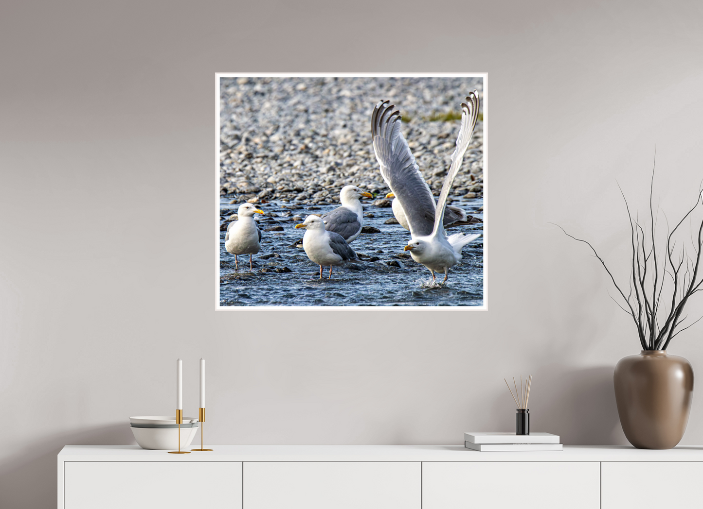 Wings in Motion – Seagulls on the Kasilof River, Alaska Nature Photography Print