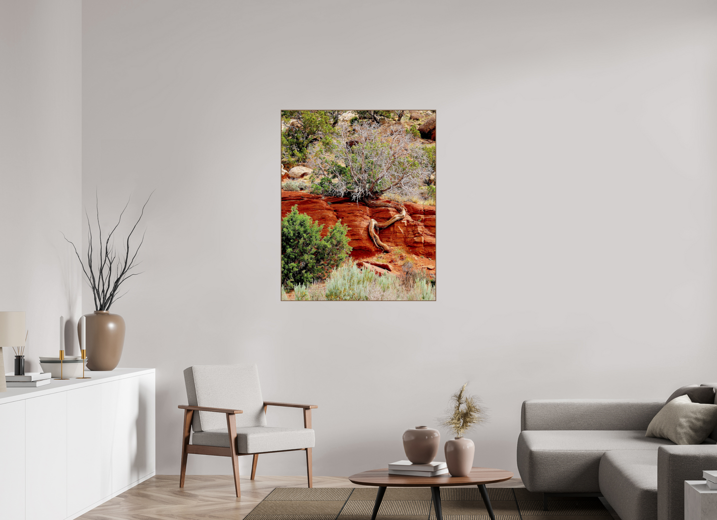 Resilient Roots – Twisted Tree in Red Rock Desert Fine Art Print