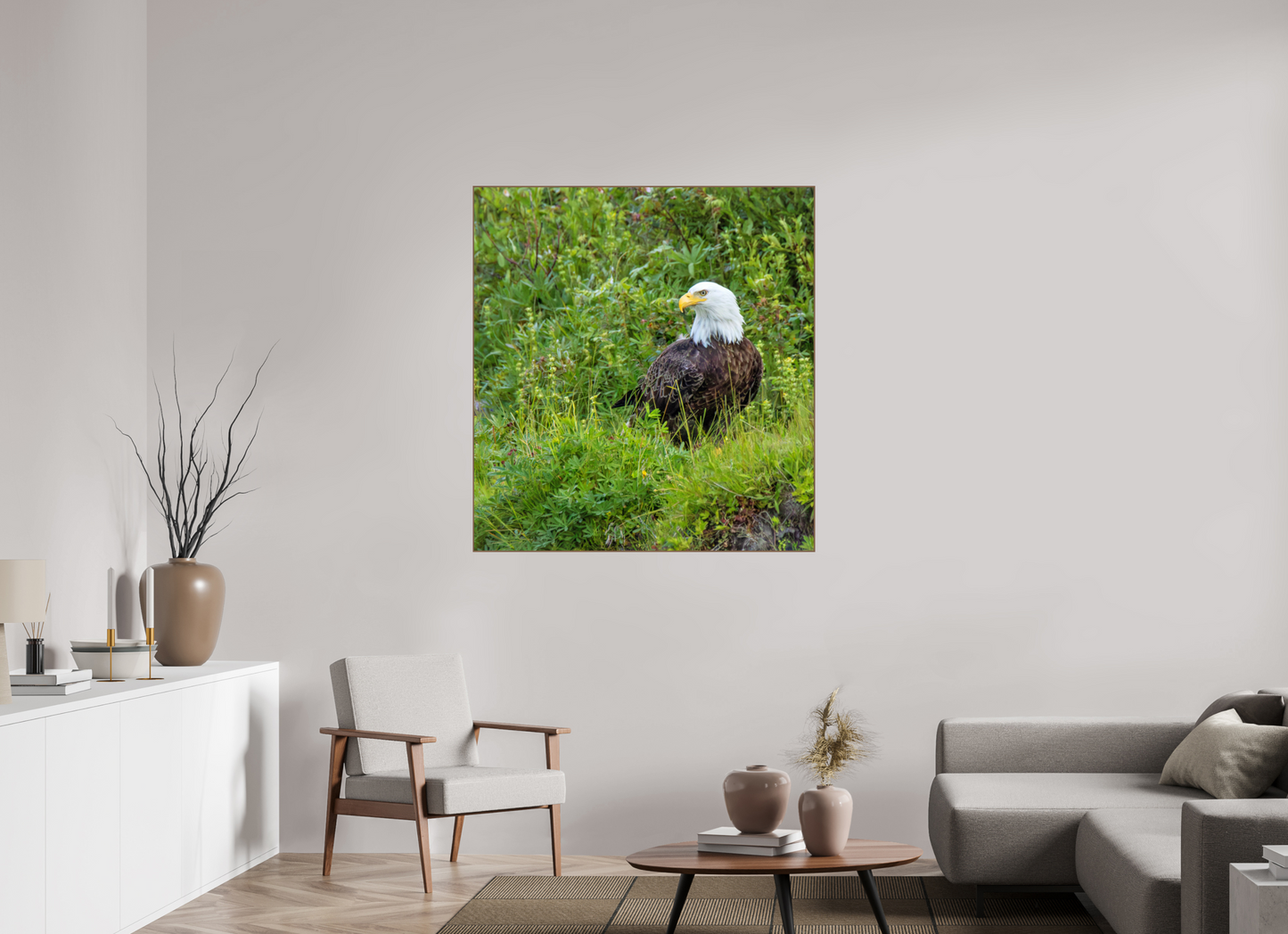 Grounded Majesty – Bald Eagle in Alaska’s Wilderness Nature Photography Print