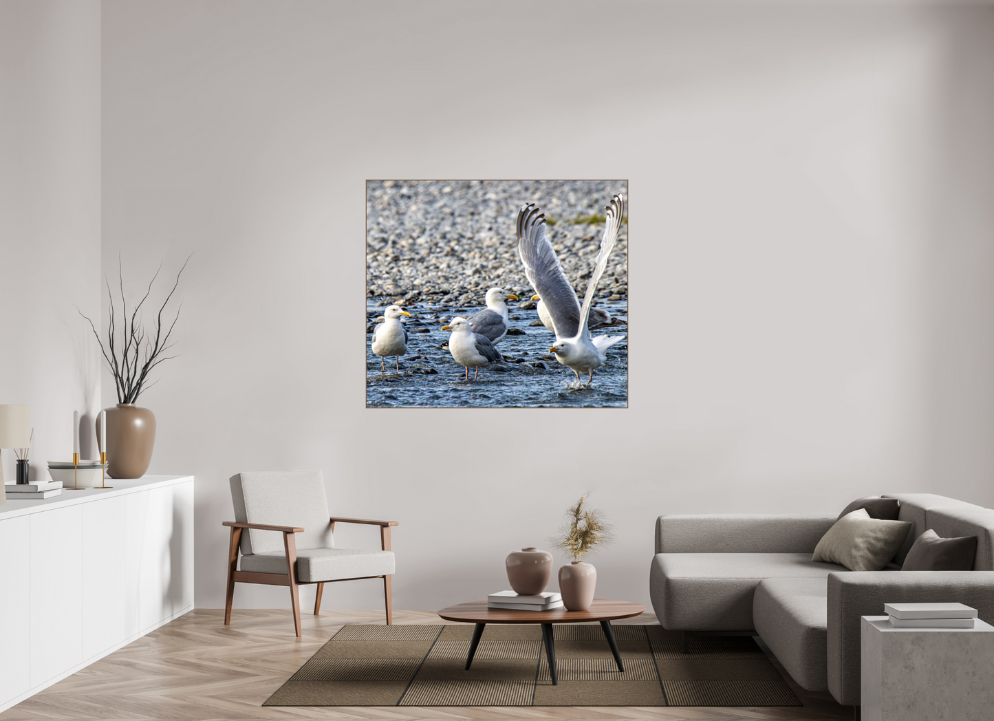 Wings in Motion – Seagulls on the Kasilof River, Alaska Nature Photography Print