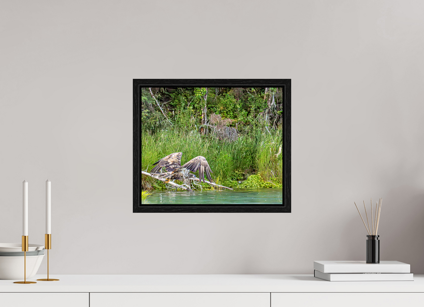Skimming the Wild – Juvenile Bald Eagle Over the Kasilof River, Nature Photography Print