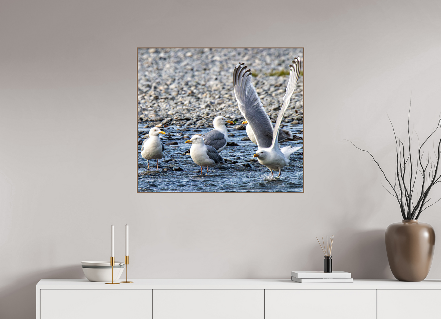 Wings in Motion – Seagulls on the Kasilof River, Alaska Nature Photography Print