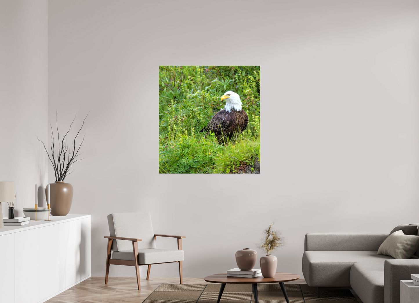 Grounded Majesty – Bald Eagle in Alaska’s Wilderness Nature Photography Print