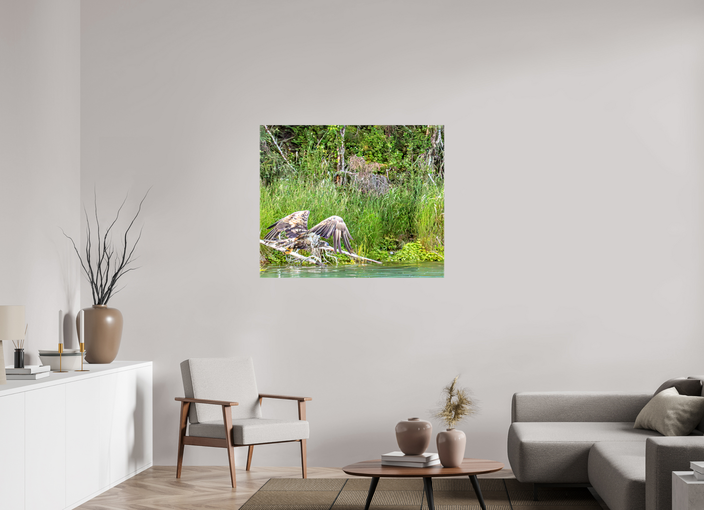 Skimming the Wild – Juvenile Bald Eagle Over the Kasilof River, Nature Photography Print