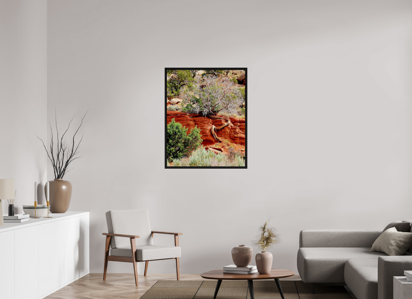 Resilient Roots – Twisted Tree in Red Rock Desert Fine Art Print