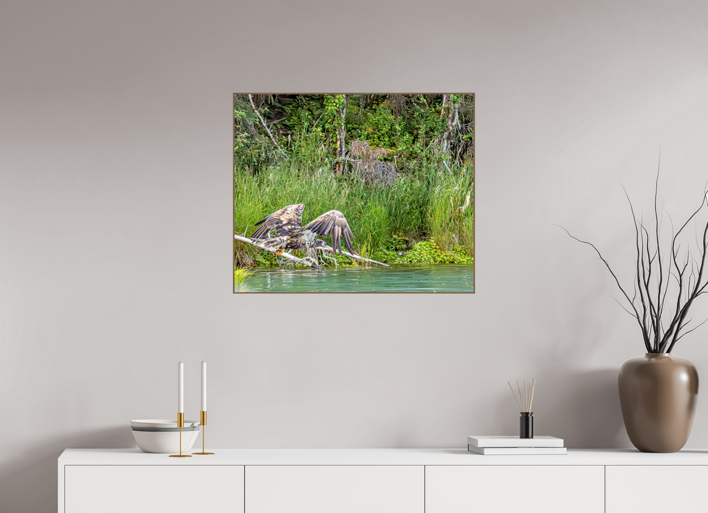 Skimming the Wild – Juvenile Bald Eagle Over the Kasilof River, Nature Photography Print