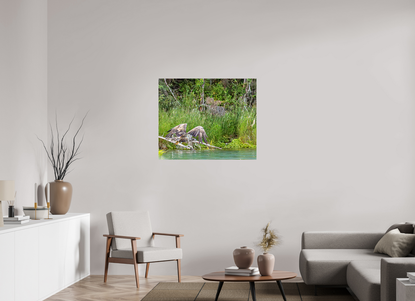 Skimming the Wild – Juvenile Bald Eagle Over the Kasilof River, Nature Photography Print