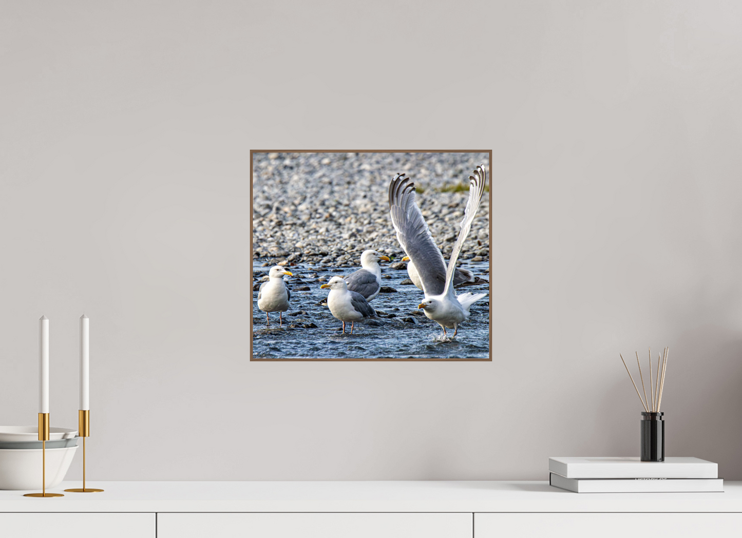 Wings in Motion – Seagulls on the Kasilof River, Alaska Nature Photography Print