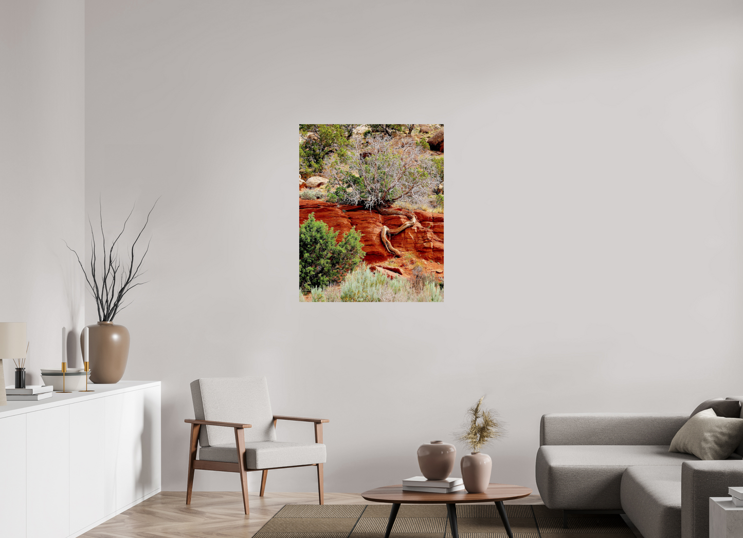 Resilient Roots – Twisted Tree in Red Rock Desert Fine Art Print