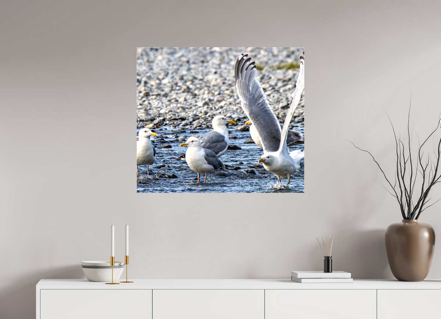 Wings in Motion – Seagulls on the Kasilof River, Alaska Nature Photography Print