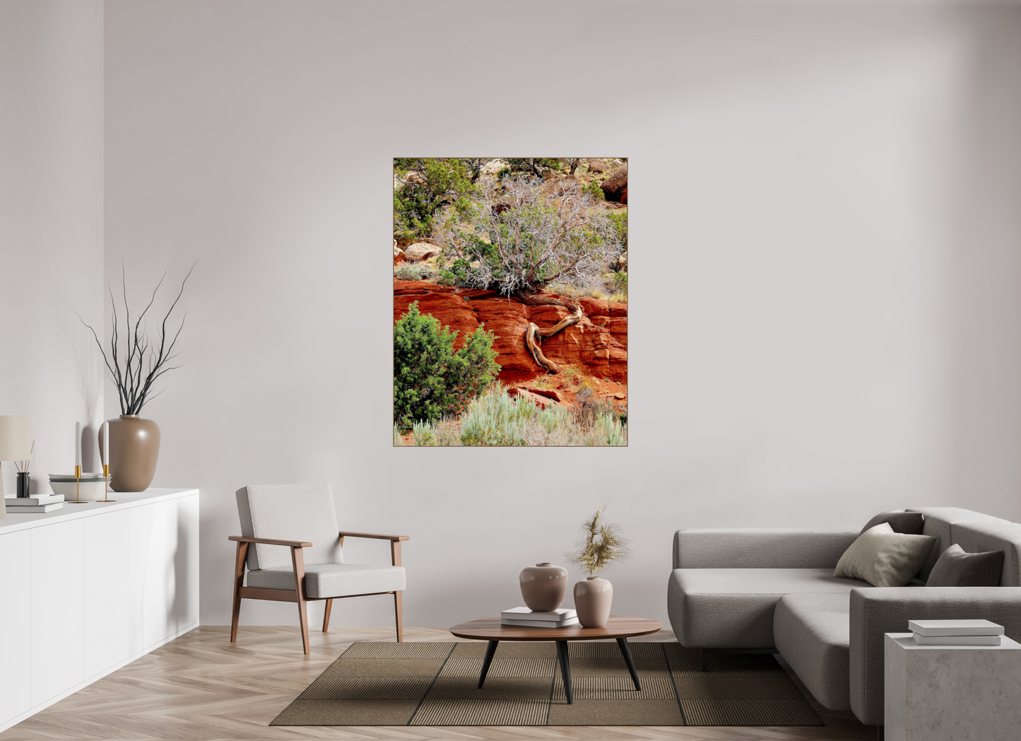 Resilient Roots – Twisted Tree in Red Rock Desert Fine Art Print