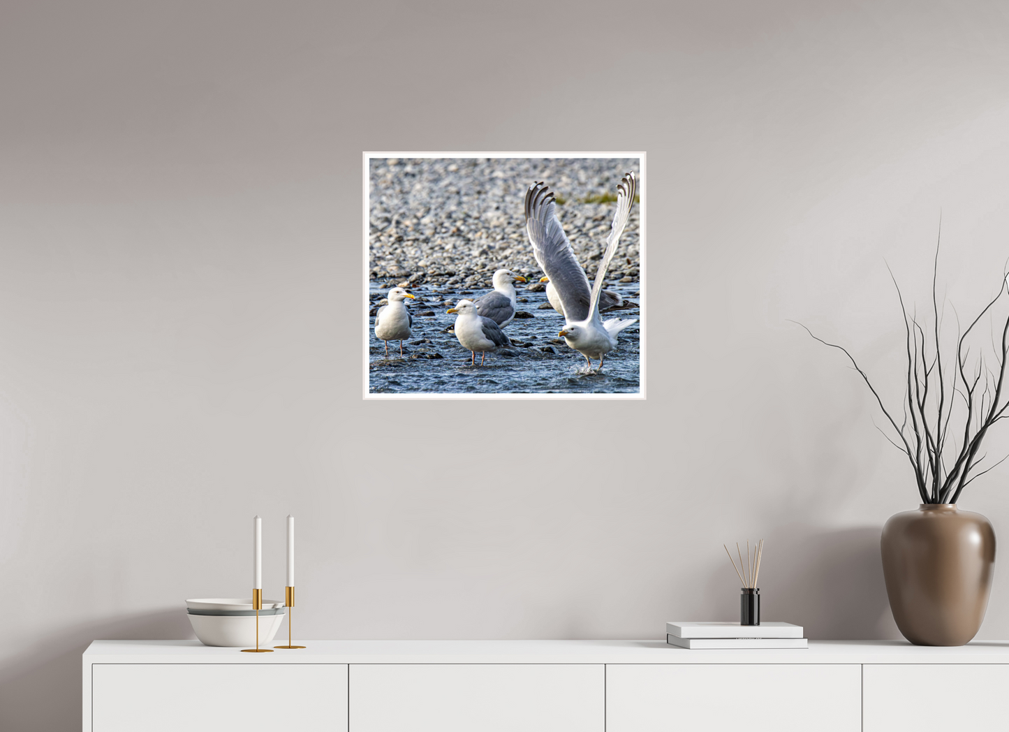 Wings in Motion – Seagulls on the Kasilof River, Alaska Nature Photography Print