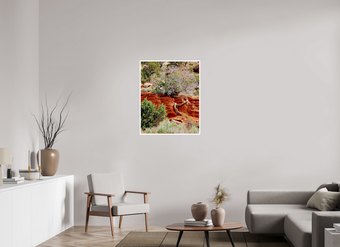Resilient Roots – Twisted Tree in Red Rock Desert Fine Art Print
