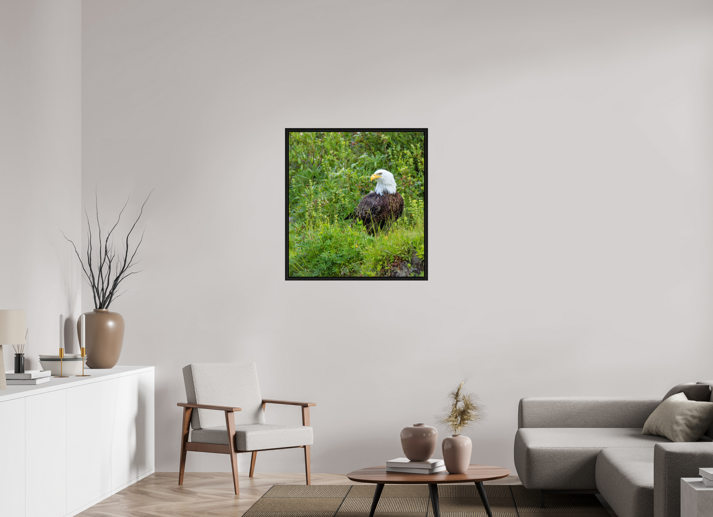 Grounded Majesty – Bald Eagle in Alaska’s Wilderness Nature Photography Print