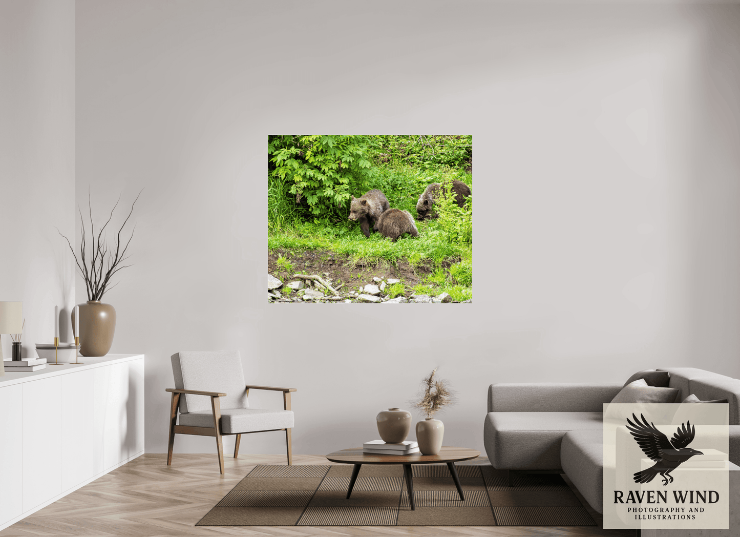 57.1 x 47″, Photo Print Under Acrylic Glass - ready to hang Brown Bear Triplets Nature Photography Print