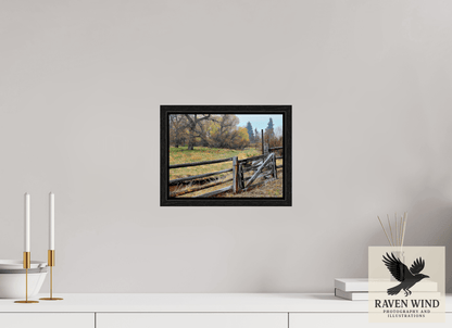 10.9 x 8″, Floater Frame with Black Oak frame -ready to hang Pasture Gate Nature Photography Print