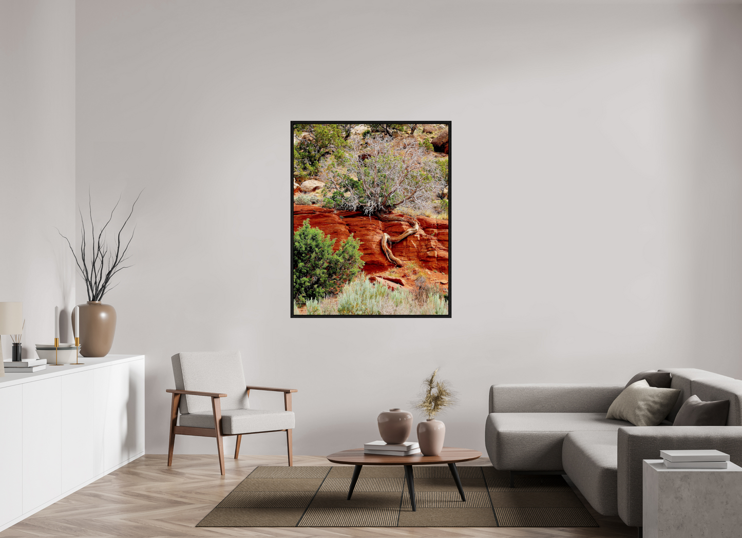 Resilient Roots – Twisted Tree in Red Rock Desert Fine Art Print