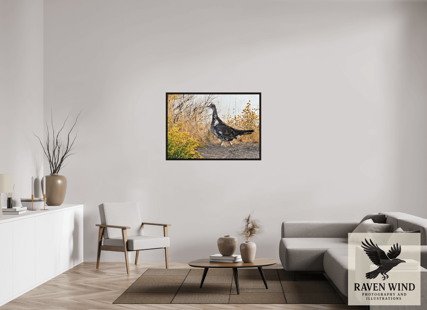 44.3 x 31″, Floater Frame - black oak frame - ready to hang Grounded Grace - a Wild Grouse Nature Photography Print