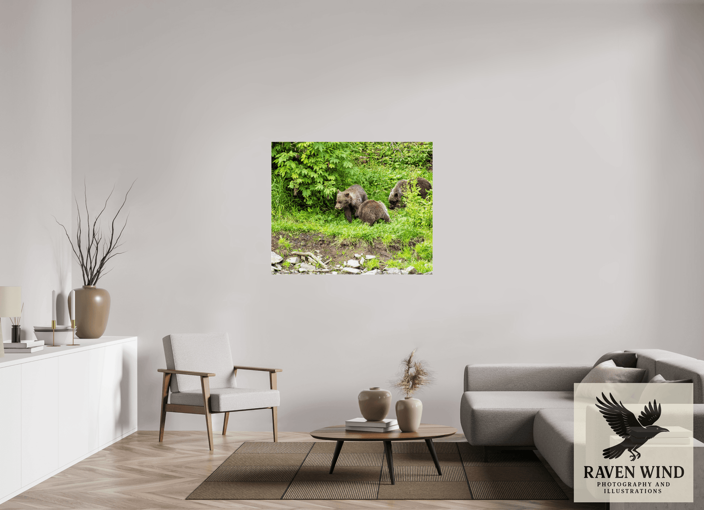 47.4 x 39″, Photo Print Under Acrylic Glass - ready to hang Brown Bear Triplets Nature Photography Print