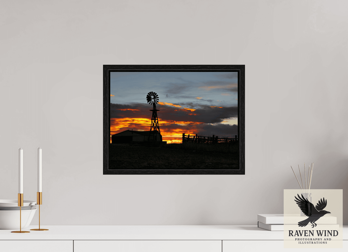 16 x 12″, Floater Frame -black oak frame - ready to hang Sunset Sentinel Nature Photography Print
