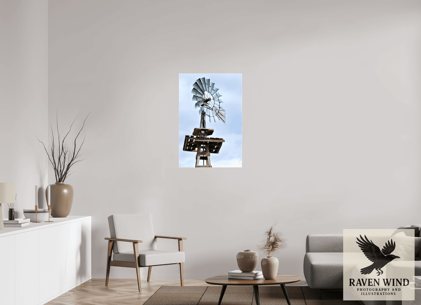 24 x 36″, Print on Canvas - ready to hand or set on a shelf Rustic Windmill - Tribute to Americana Nature Photography Print