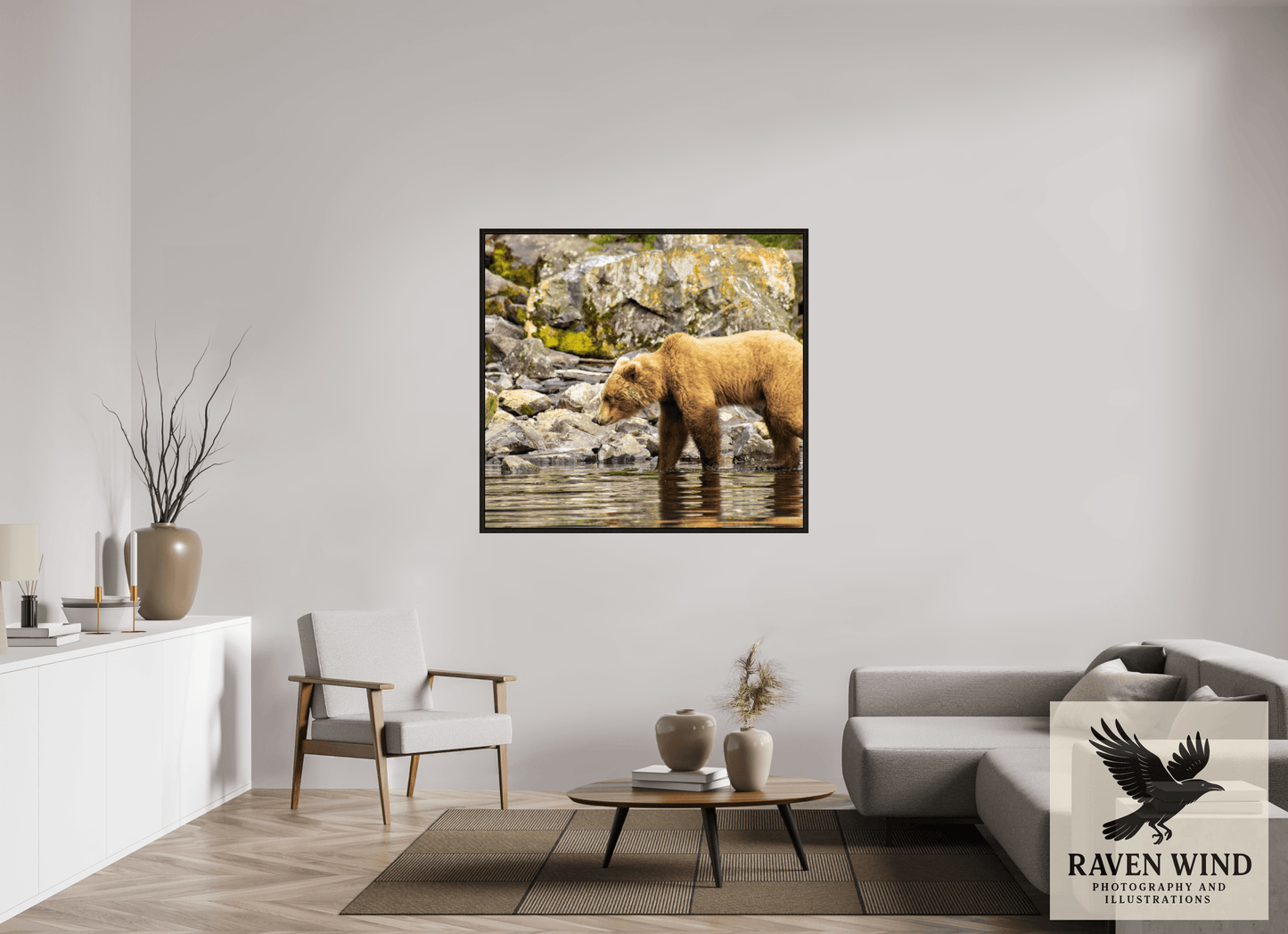 50.9 x 47″, Floater Frame - black oak frame - ready to hang Looking for Dinner Nature Photography Print