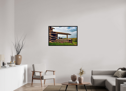 36 x 24″, Floater Frame with Black Oak Frame - ready to hang Cabin with a View Nature Photography Print