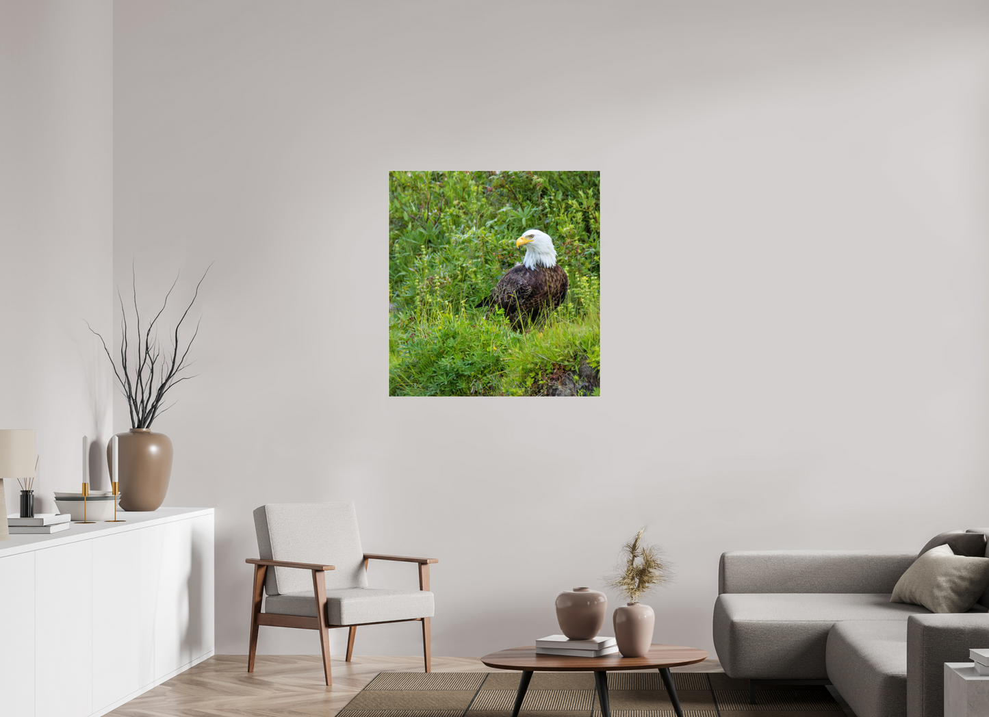 Grounded Majesty – Bald Eagle in Alaska’s Wilderness Nature Photography Print