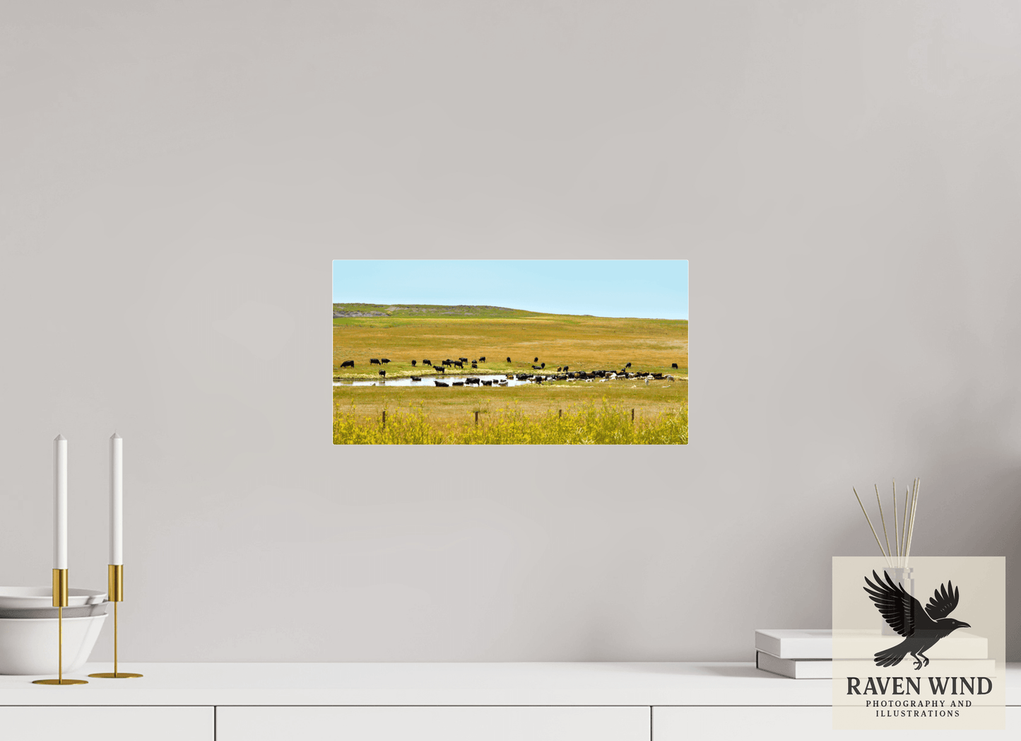 15.4 x 8″, Print Under Acrylic Glass - No Frame - ready to hang Gathering at Mule Creek Nature Photography Print
