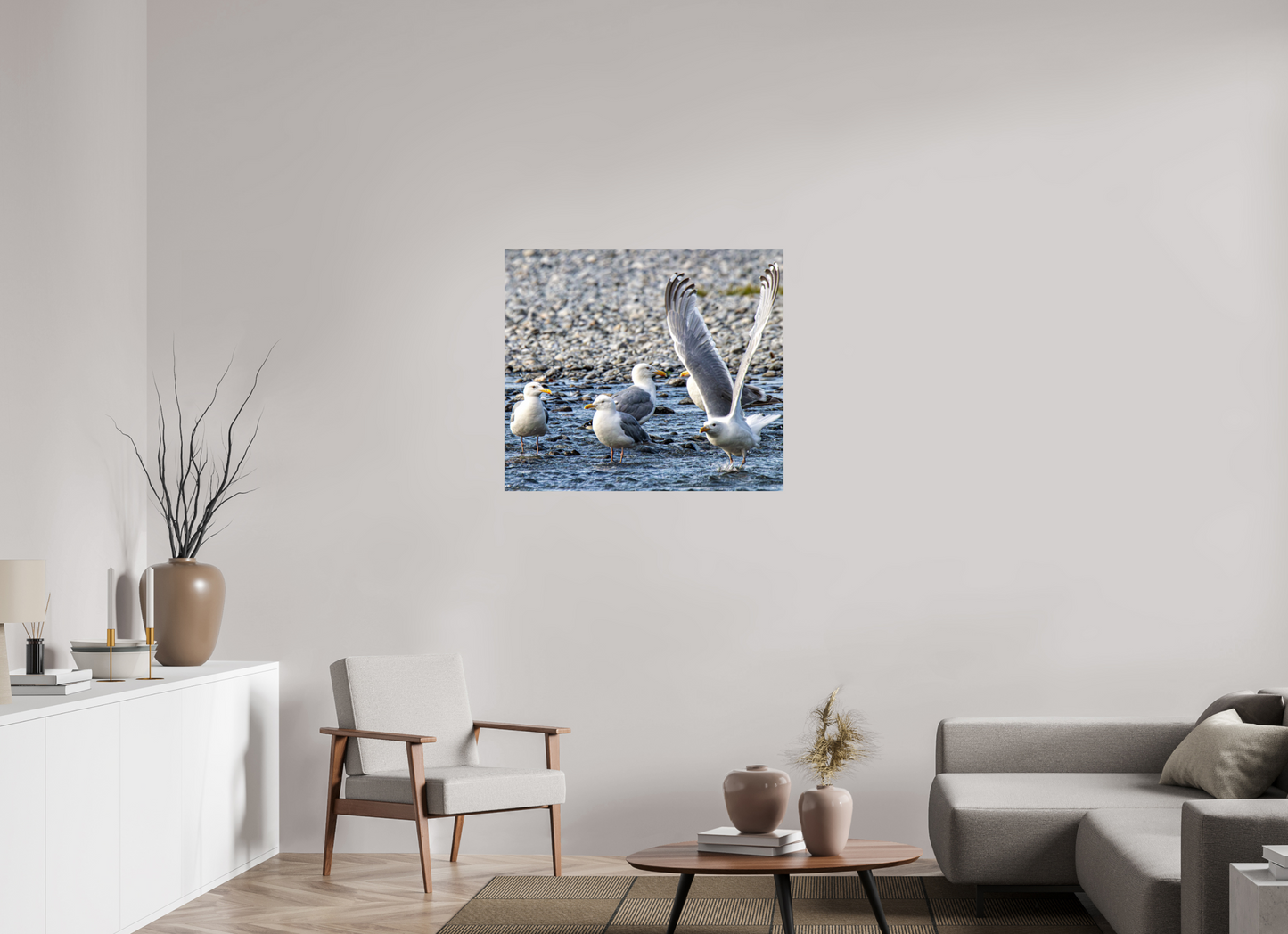 Wings in Motion – Seagulls on the Kasilof River, Alaska Nature Photography Print