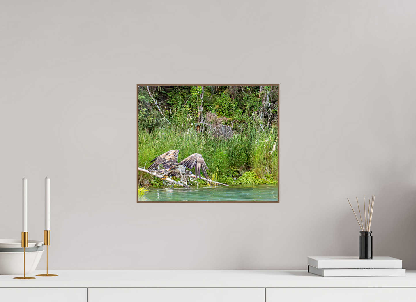 Skimming the Wild – Juvenile Bald Eagle Over the Kasilof River, Nature Photography Print