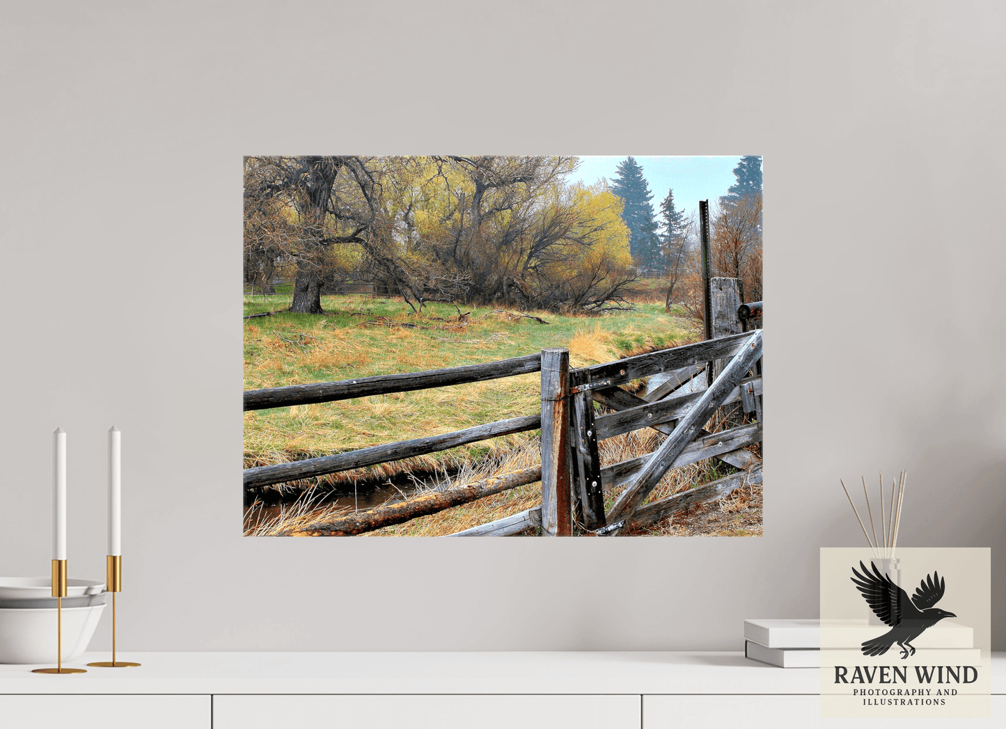 21.9 x 16″, Print on Canvas - ready to hang or set on a shelf Pasture Gate Nature Photography Print