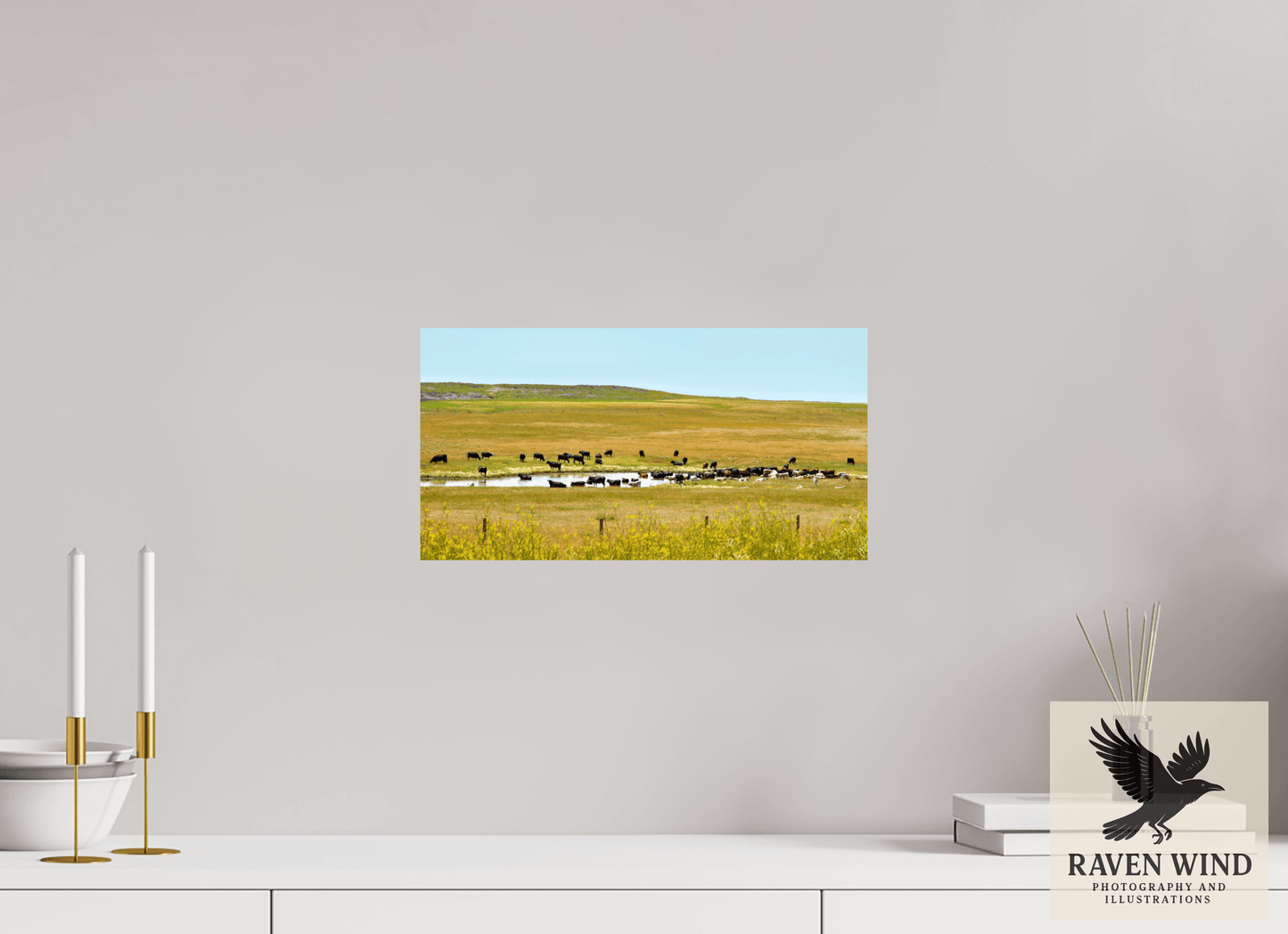 15.4 x 8″, ChromaLuxe HD Metal Print - ready to hang Gathering at Mule Creek Nature Photography Print