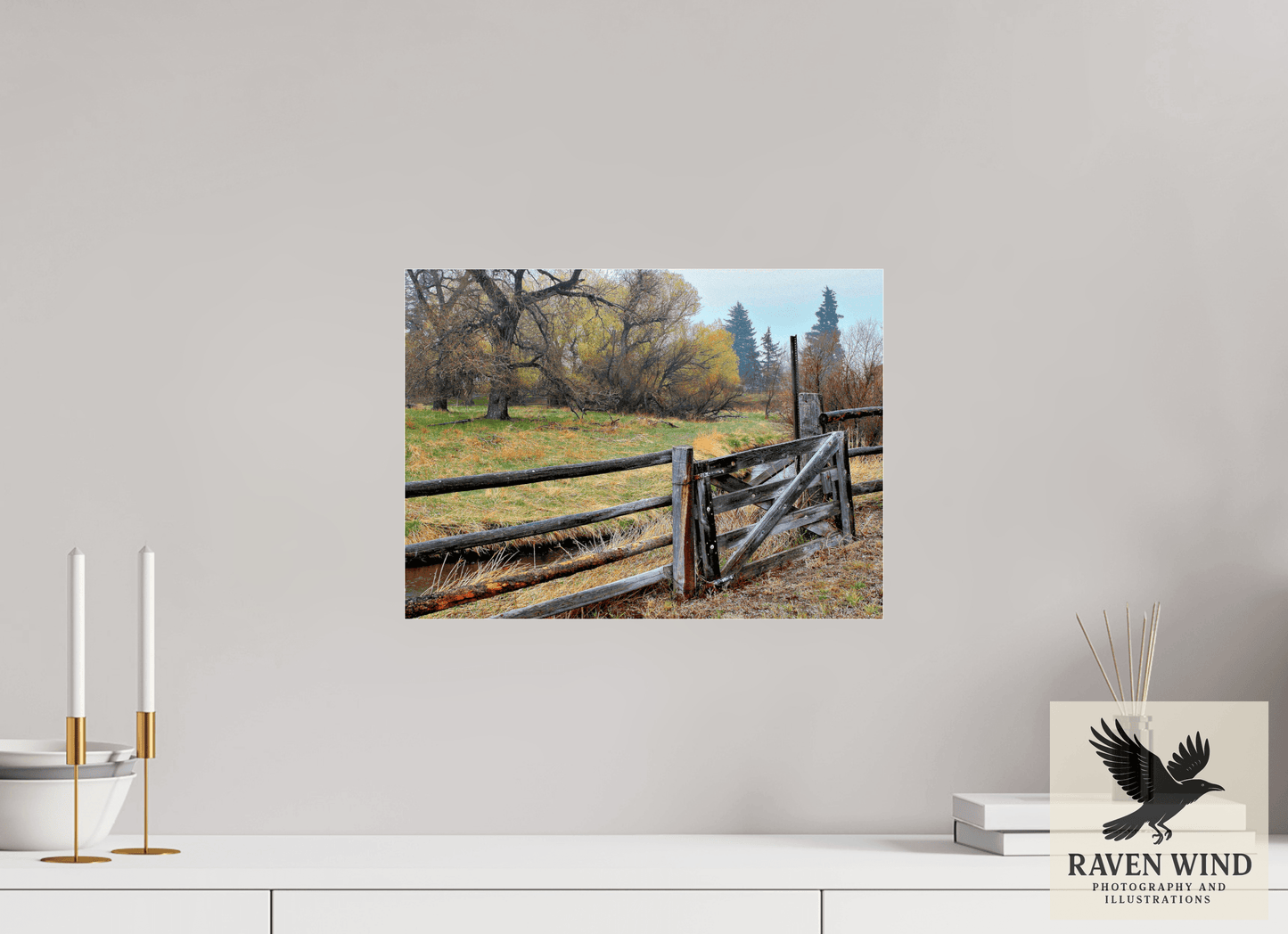 16.4 x 12″, Photo Print Under Acrylic Glass - unframed - ready to hang Pasture Gate Nature Photography Print