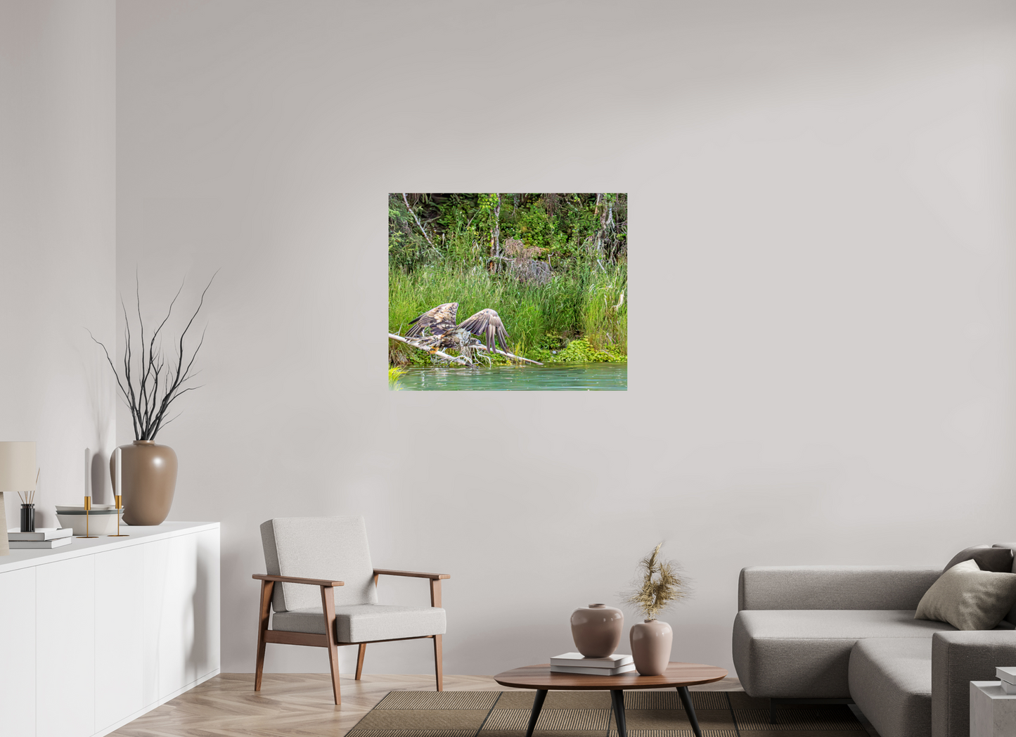 Skimming the Wild – Juvenile Bald Eagle Over the Kasilof River, Nature Photography Print