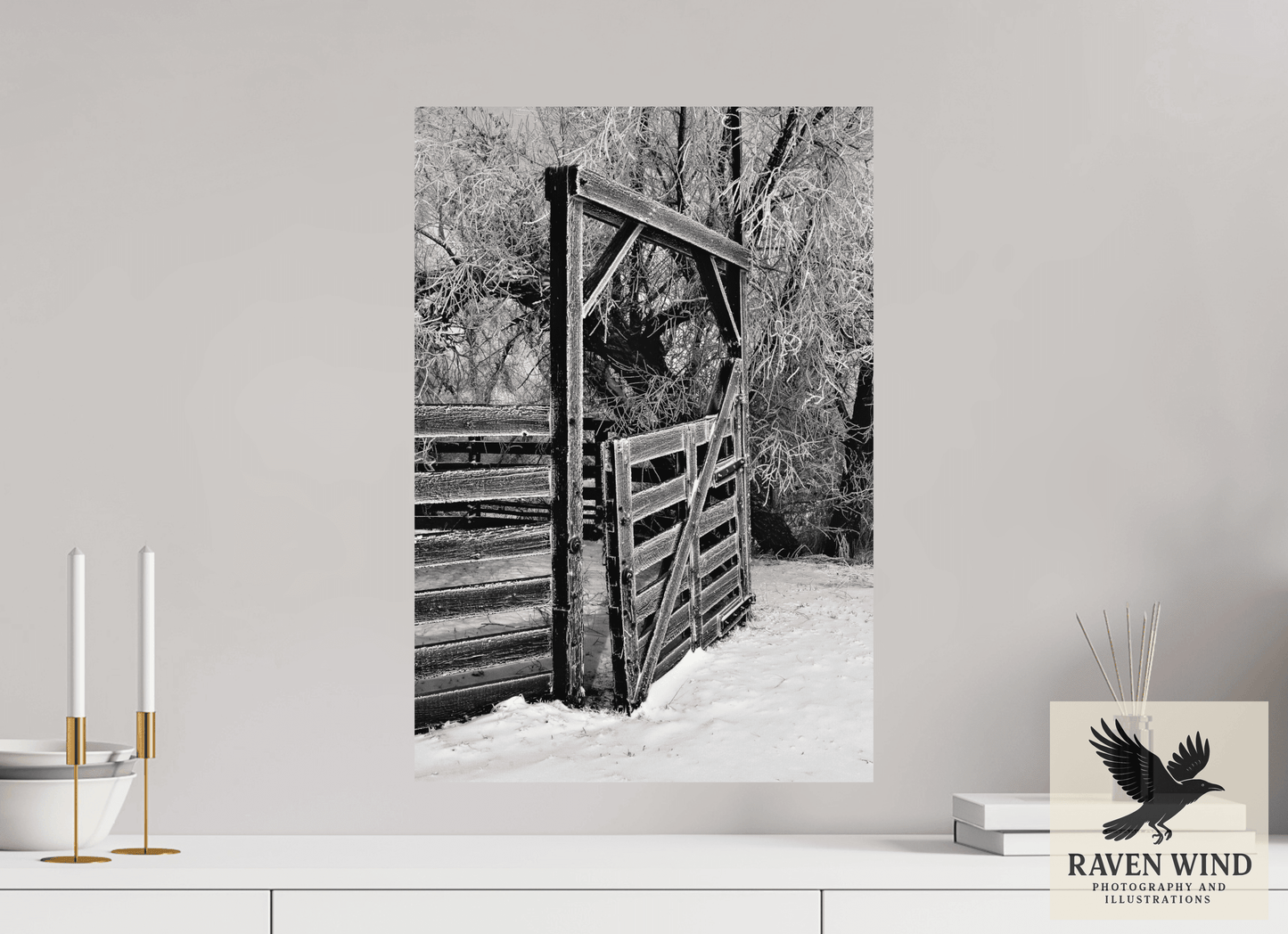 16 x 23.5″, Photo Print On Fuji Crystal DP II - unframed Winter Gate Black and White Nature Photography Print