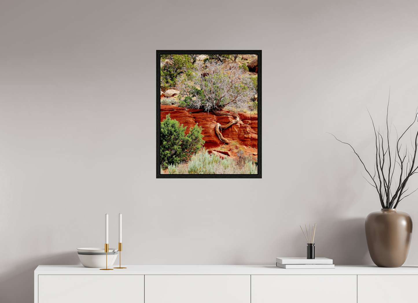 Resilient Roots – Twisted Tree in Red Rock Desert Fine Art Print