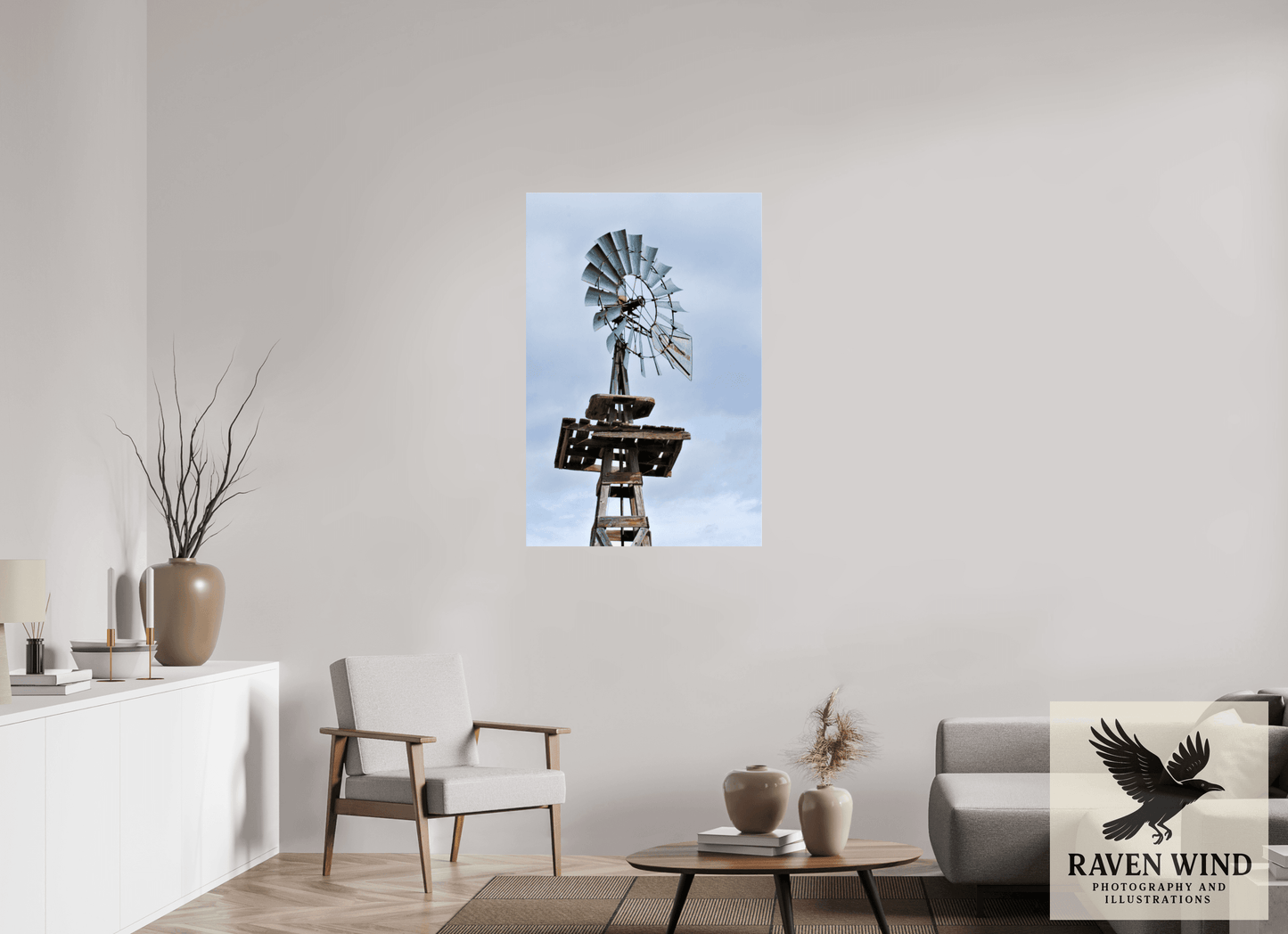30 x 45″, Photo Print Under Acrylic Glass - ready to hang Rustic Windmill - Tribute to Americana Nature Photography Print