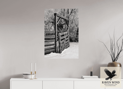 24 x 35.3″, ChromaLuxe HD Metal Print - ready to hang Winter Gate Black and White Nature Photography Print