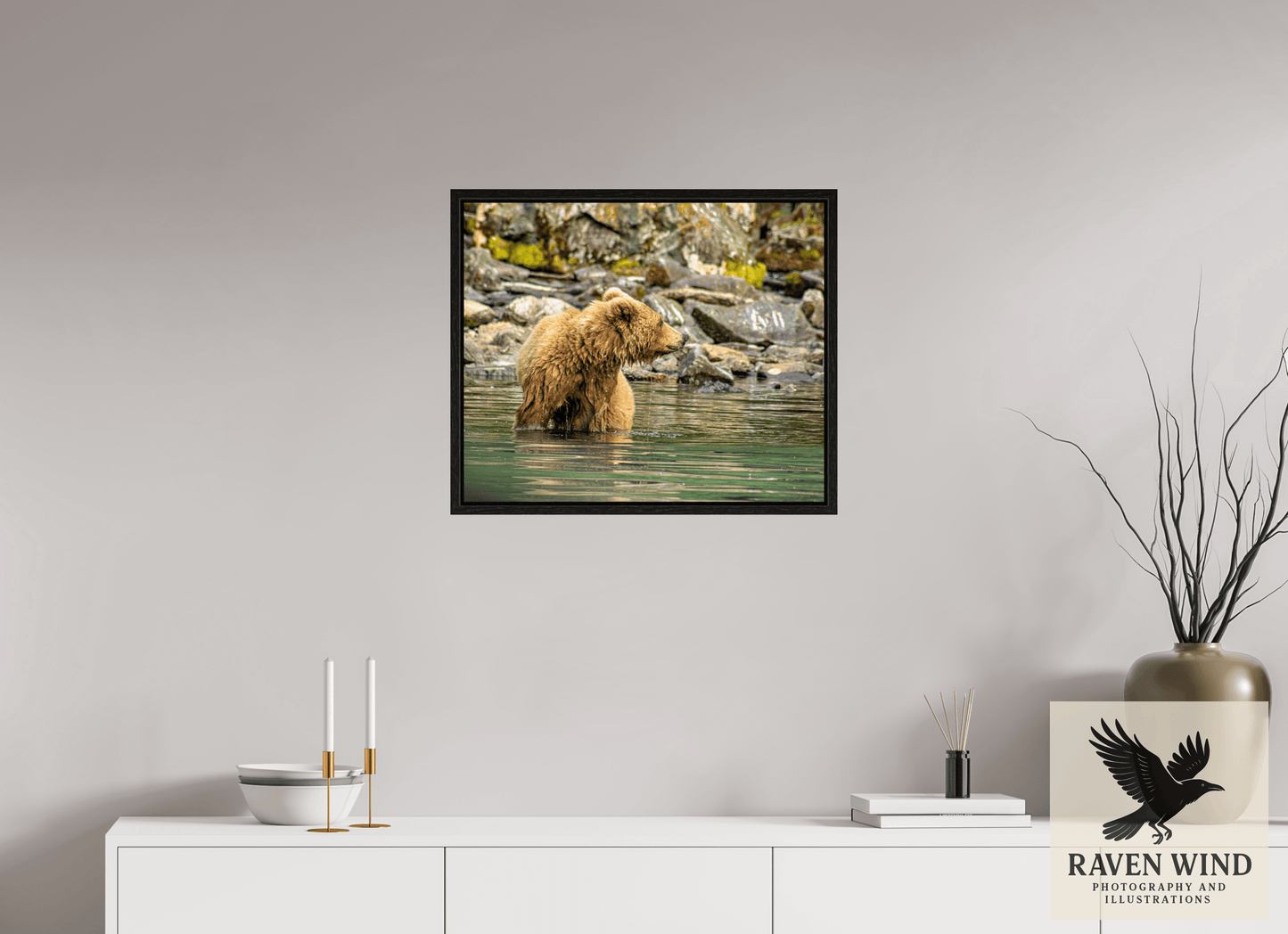 24.1 x 20″, Floater Frame - black oak frame - ready to hang Watchful Momma Nature Photography Print