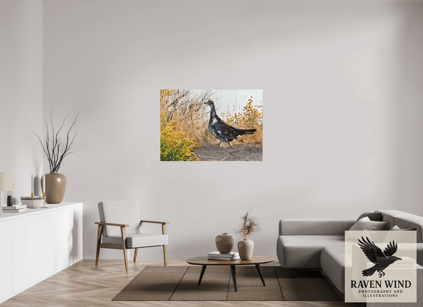 50 x 35″, ChromaLuxe HD Metal Print - ready to hang Grounded Grace - a Wild Grouse Nature Photography Print