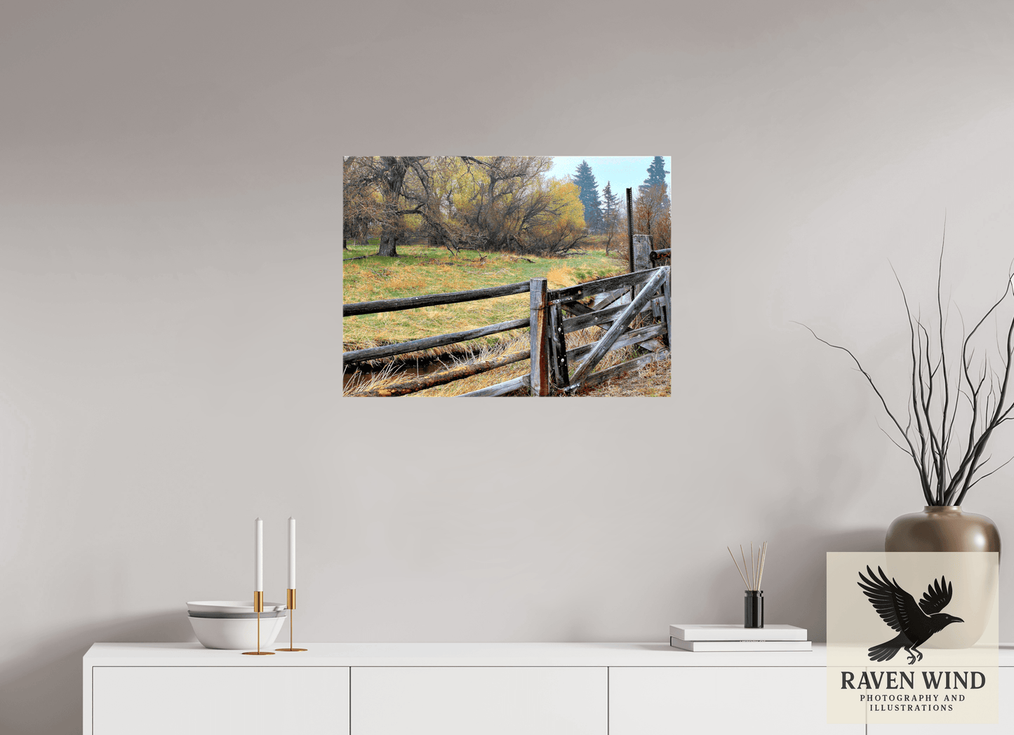 27.4 x 20″, Print on Canvas - ready to hang or set on a shelf Pasture Gate Nature Photography Print