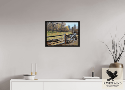 21.9 x 16″, Floater Frame with Black Oak frame -ready to hang Pasture Gate Nature Photography Print