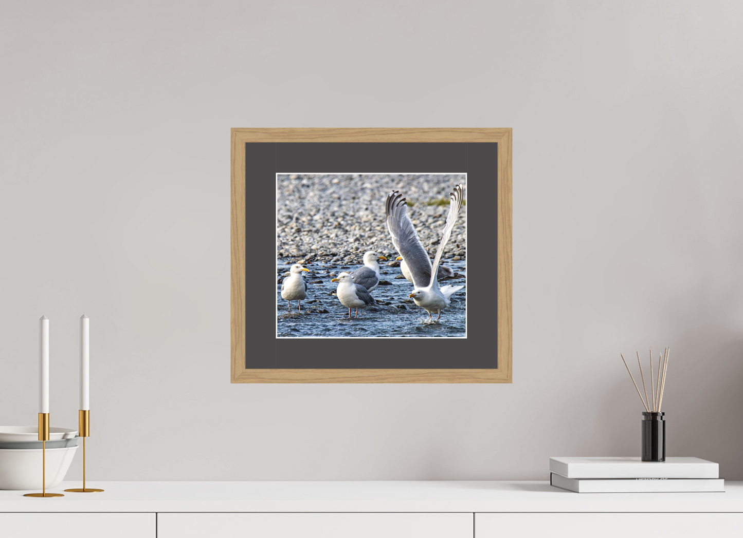 Wings in Motion – Seagulls on the Kasilof River, Alaska Nature Photography Print