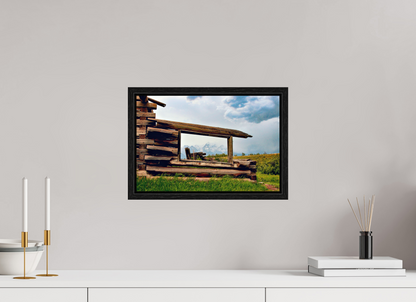15 x 10″, Floater Frame with Black Oak Frame - ready to hang Cabin with a View Nature Photography Print
