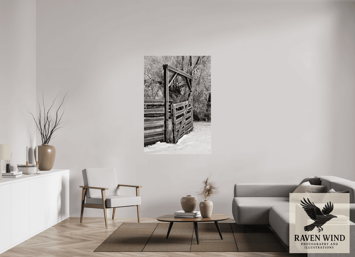 39 x 57.4″, Photo Print Under Acrylic Glass - ready to hang Winter Gate Black and White Nature Photography Print